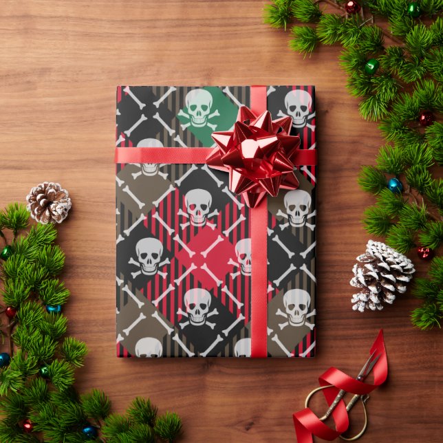Christmas Plaid Skull and Bones Wrapping Paper (Holiday Gift)