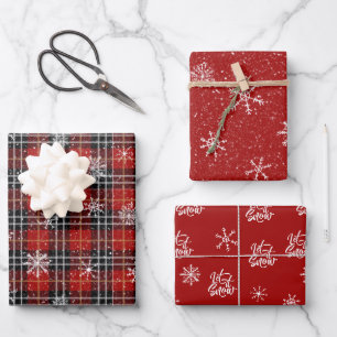 Christmas Plaid Snowflake Let It Snow Red Wrapping Paper Sheet