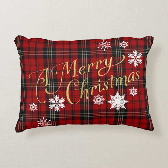 Christmas Plaid Snowflakes Pillow (Front)