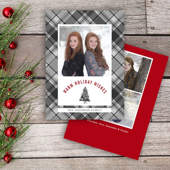Christmas Plaid Spruce Tree 2 Photos Holiday Card (Creator Uploaded)