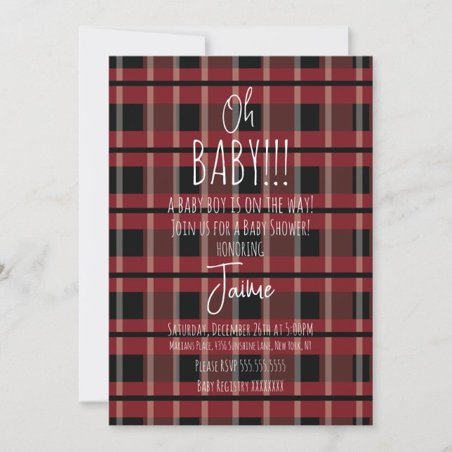 Christmas Plaid Stripes Baby Shower  Invitation (Front)