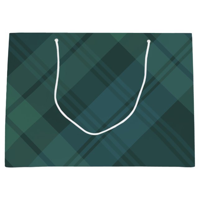 Christmas plaid stylish green blue classic holiday large gift bag (Front)