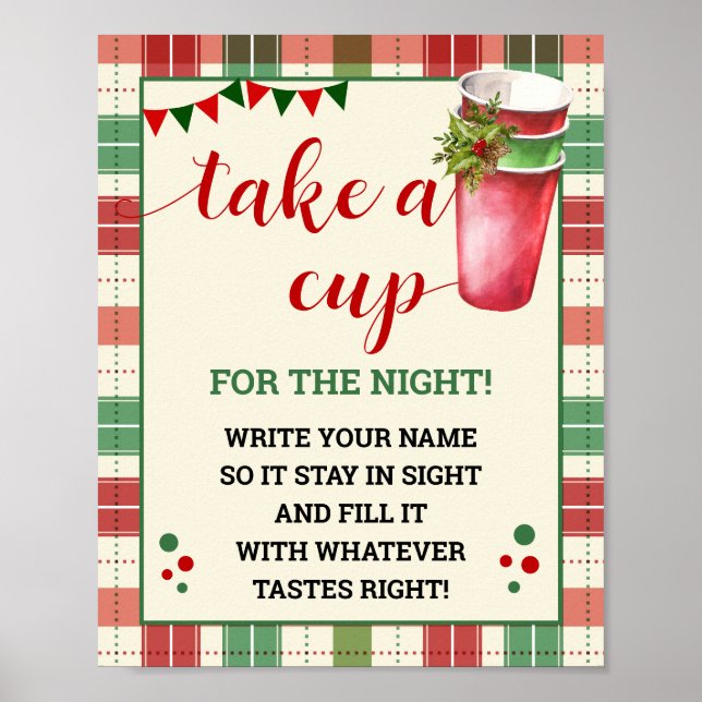 Christmas Plaid Take a Cup for the Night Sign (Front)