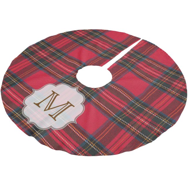 Christmas Plaid Tartan Monogram Initial Tree Skirt (Angled)