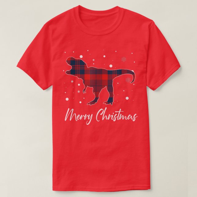 Christmas Plaid TRe Dinosaur Merry Christmas Red P T-Shirt (Design Front)