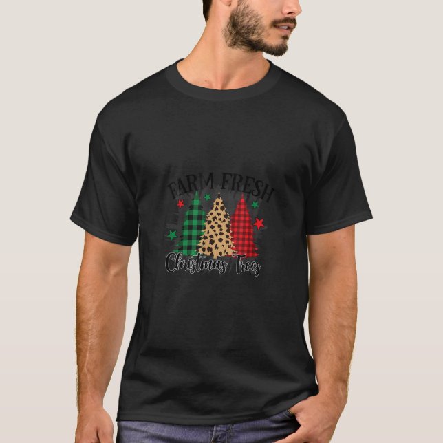 Christmas Plaid Tree Leopard Graphic  T-Shirt (Front)