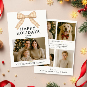 Christmas Plaid Trendy Bow Photo Holiday Flat Card