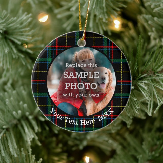 Christmas Plaid, Two Photo, Two Sided Ceramic Tree Decoration (Tree)