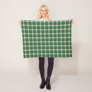 Christmas Plaid white, green, gold Fleece Blanket