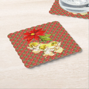 Christmas Plaid with Angels Paper Coaster