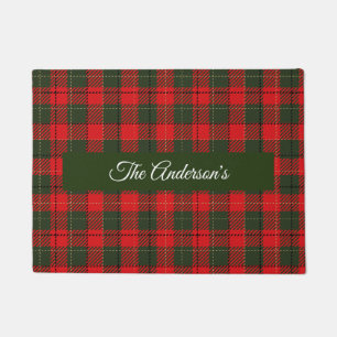 Christmas Plaid with Family Name or Custom Text Doormat