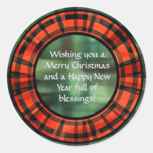 Christmas Plaid Wreath Classic Round Sticker