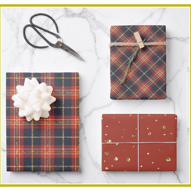 Christmas Plaids & Sparkle Gold Trim    Wrapping Paper Sheet (Creator Uploaded)