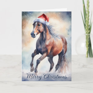 Christmas Poem Bay Horse in Winter Watercolor Card
