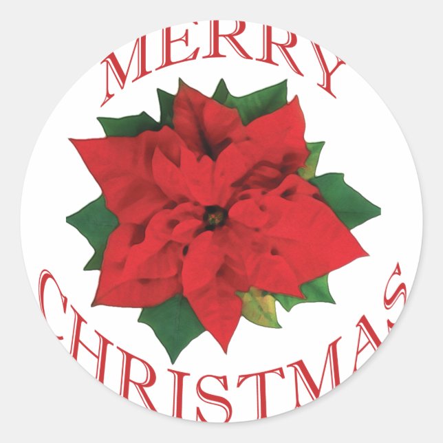 Christmas Poinsetta Classic Round Sticker (Front)