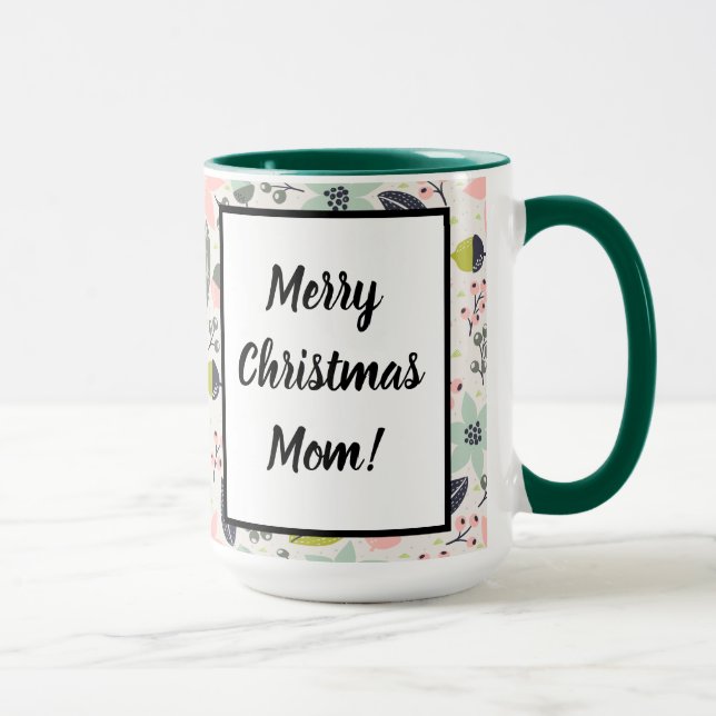 Christmas Poinsettia Acorns Grey Aqua Lime Green Mug (Right)