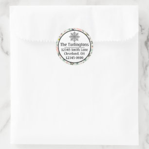 Christmas Poinsettia Acorns Grey Return Address Classic Round Sticker