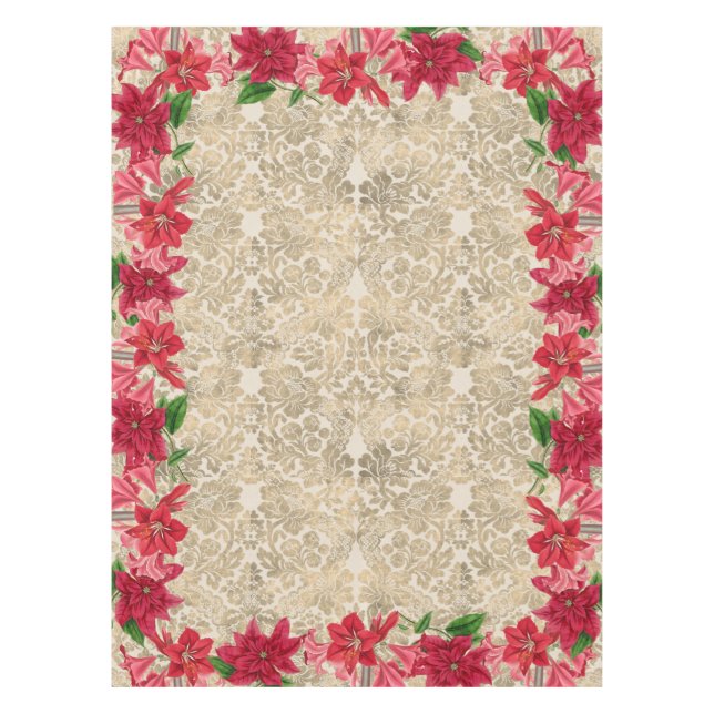 Christmas Poinsettia Amaryllis Tablecloth (Front)
