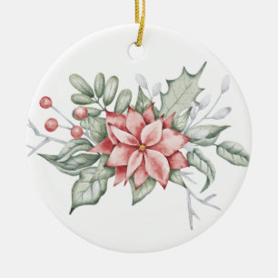 Christmas Poinsettia And Berries  Ceramic Tree Decoration