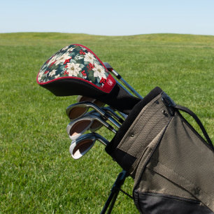 Christmas poinsettia and holiday greenery pattern golf head cover