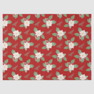 Christmas Poinsettia and Holly Berry Red Tissue Paper