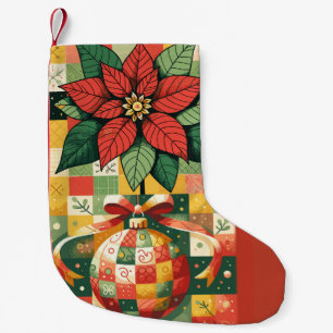 CHRISTMAS POINSETTIA AND ORNAMENT SMALL CHRISTMAS STOCKING