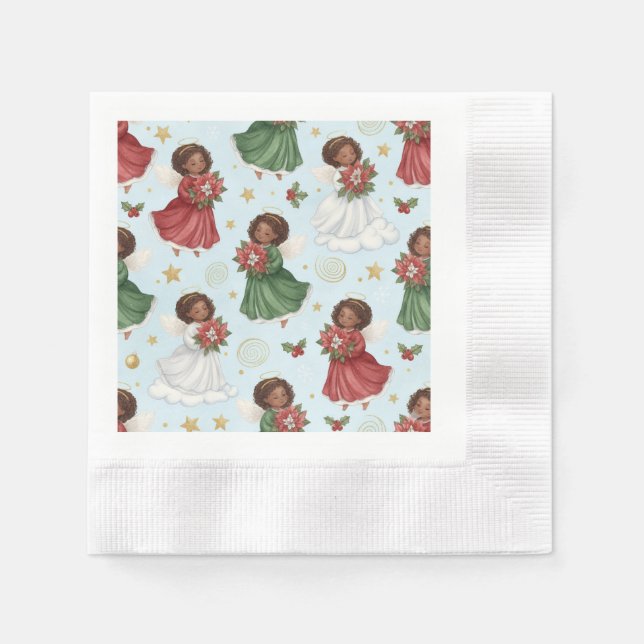Christmas Poinsettia Angels Napkin (Front)