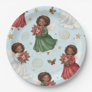 Christmas Poinsettia Angels Paper Plate