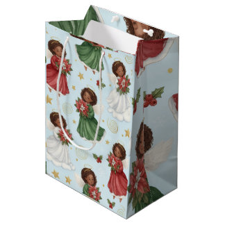 Christmas Poinsettia Angels Wrapping Paper Sheets Medium Gift Bag