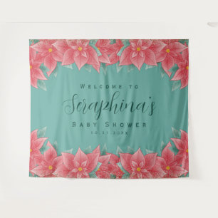 Christmas Poinsettia Baby Shower Backdrop Tapestry
