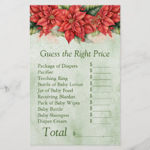 Christmas Poinsettia Baby Shower Game Guess Price