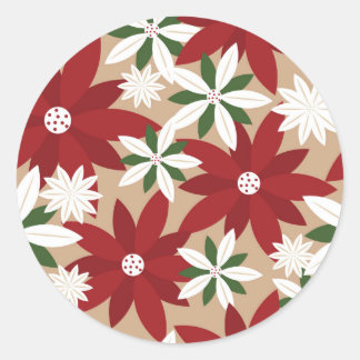 Christmas Poinsettia Background Classic Round Sticker