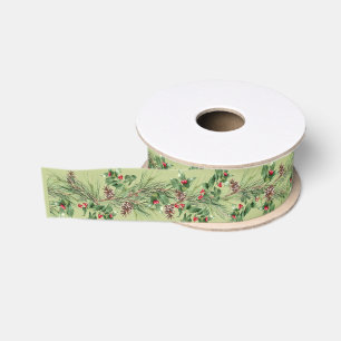 Christmas Poinsettia Berries and Branches Grosgrain Ribbon