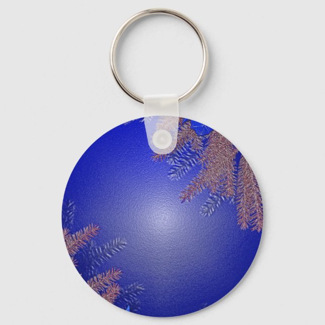 Christmas Poinsettia Blue Key Ring (Front)