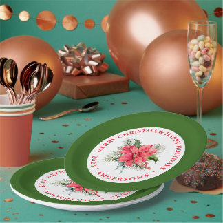 Christmas Poinsettia Bouquet Custom Red Text Paper Plate