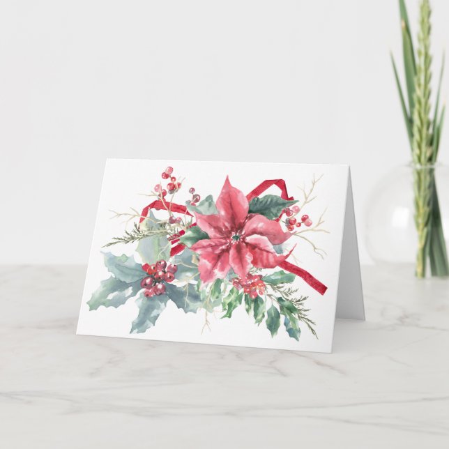 Christmas Poinsettia Bouquet Holiday Card (Front)
