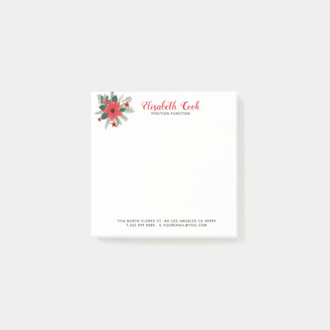 Christmas Poinsettia Bouquet Modern Typography Post-it Notes (Front)