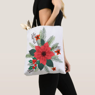 Christmas Poinsettia Bouquet Tote Bag