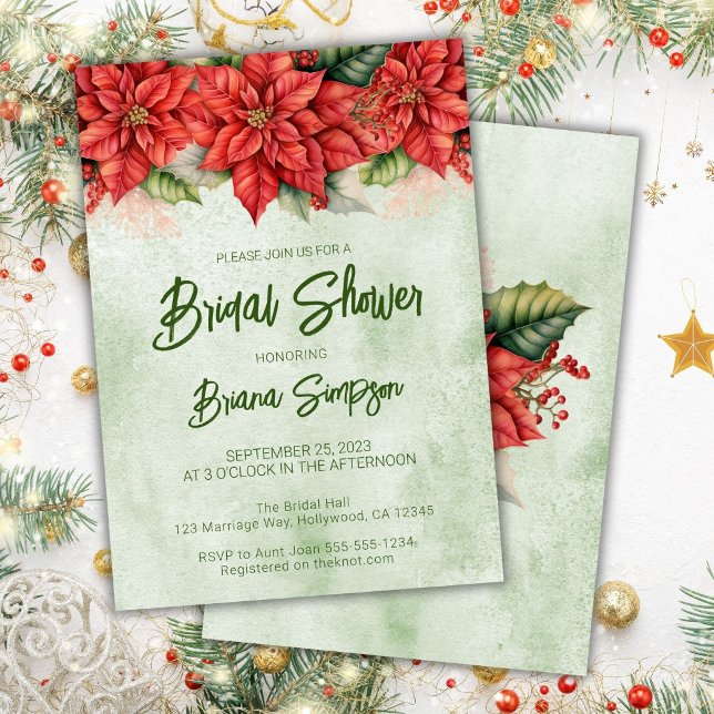 Christmas Poinsettia Bridal Shower Invitation (Creator Uploaded)