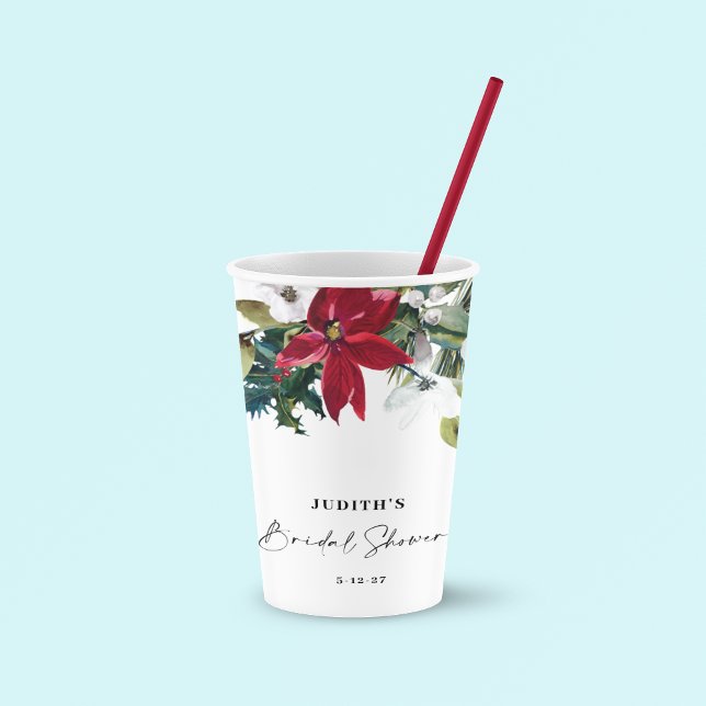 Christmas Poinsettia Bridal Shower  Paper Cups (Creator Uploaded)