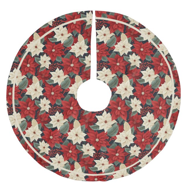 Christmas Poinsettia Brushed Polyester Tree Skirt (Front)