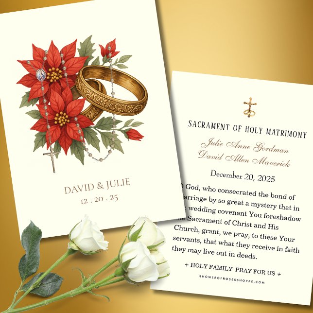 Christmas Poinsettia Catholic Wedding Prayer Card (Creator Uploaded)