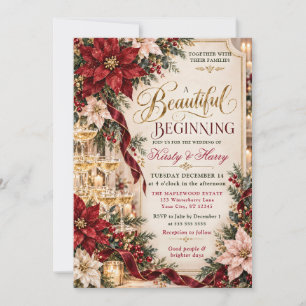 Christmas Poinsettia Champagne Wedding Invitation