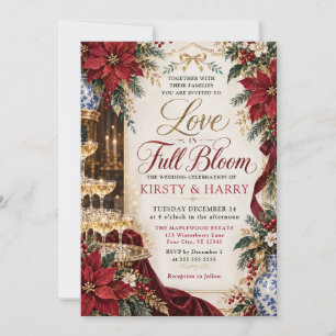 Christmas Poinsettia Champagne Wedding Invitation