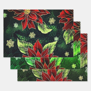 Christmas Poinsettia Collection Wrapping Paper Sheet