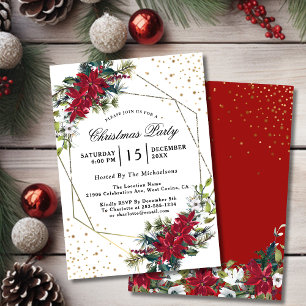 Christmas Poinsettia Confetti Party Invitation