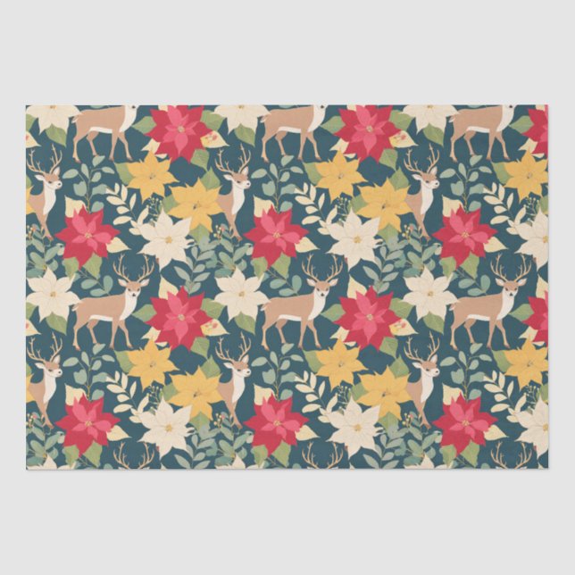 Christmas poinsettia deer pattern  tissue paper (Front)