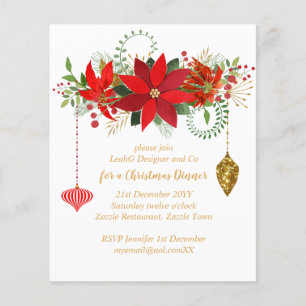 Christmas Poinsettia Dinner Invites Red Gold Chic
