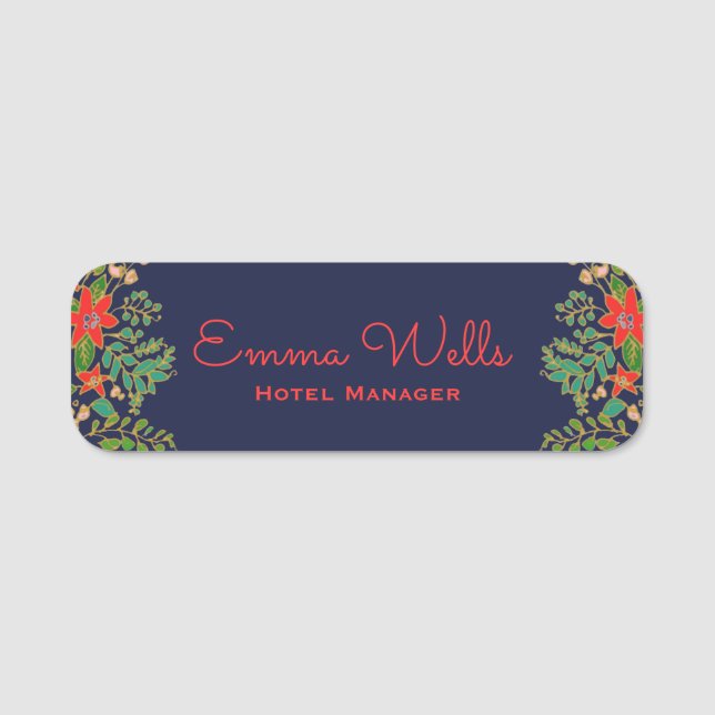 Christmas  Poinsettia Employee Name Tag (Front)