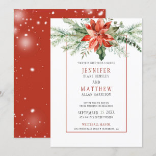 Christmas Poinsettia Evergreens Garland Wedding Invitation